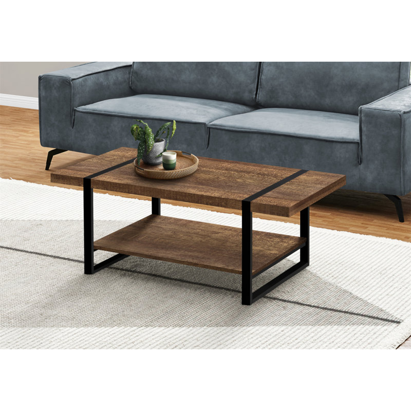 Table basse, accent, cocktail, rectangulaire, salon, L 48 po, métal stratifié brun, contemporain, moderne