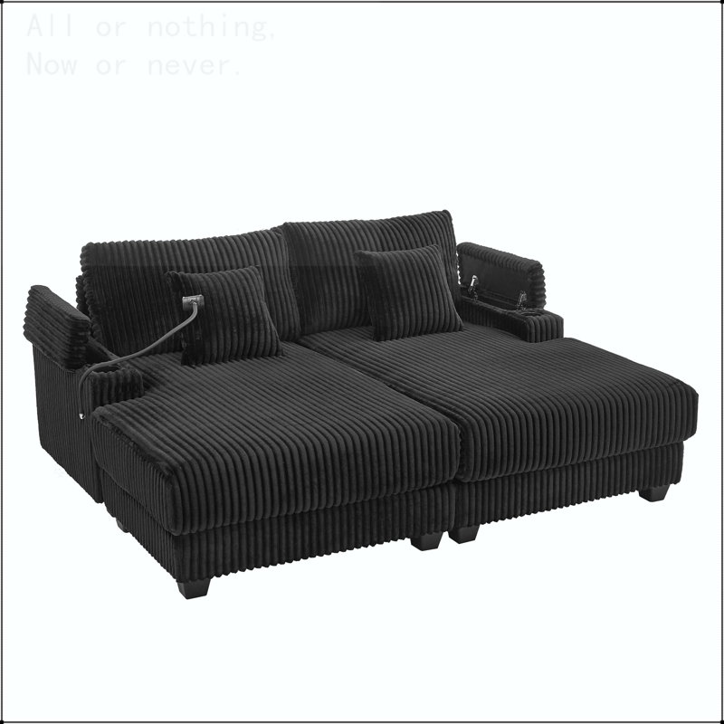Chaise longue Canapé-lit 75,5 po Canapé-lit avec dossier réglable, porte-gobelets, porte-téléphone et compartiments de rangement