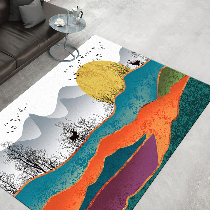 Plush Soft Pile Rug with Abstract Mosaic Art Pattern in Vibrant Shades for Modern Home Decor Enhancement