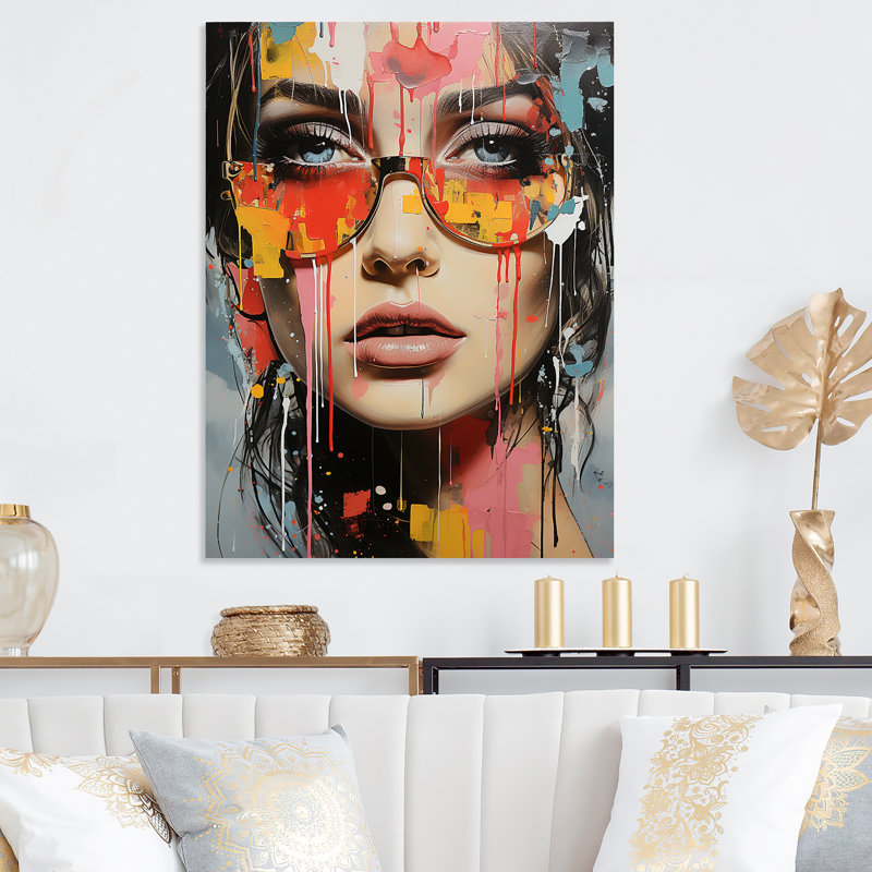 «Pink Grunge Woman In Collage III», art mural Pop Art, H 40 po x l 30 po x P 1,5 po