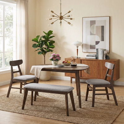 Ensemble de table de salle à manger en bois massif 4 pièces Charlotte avec banc et chaises rembourrées
