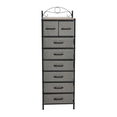 Brundrett Victoria Dresser Tower Storage Organizer with 8 Drawers Metal Frame and Mid Century Walnut Wood Grain Top