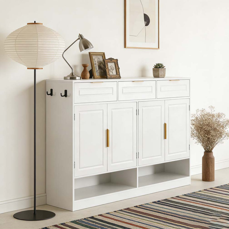 59.1" Multi-Functional Storage Buffet with Adjustable Shelf and Open Storage, White