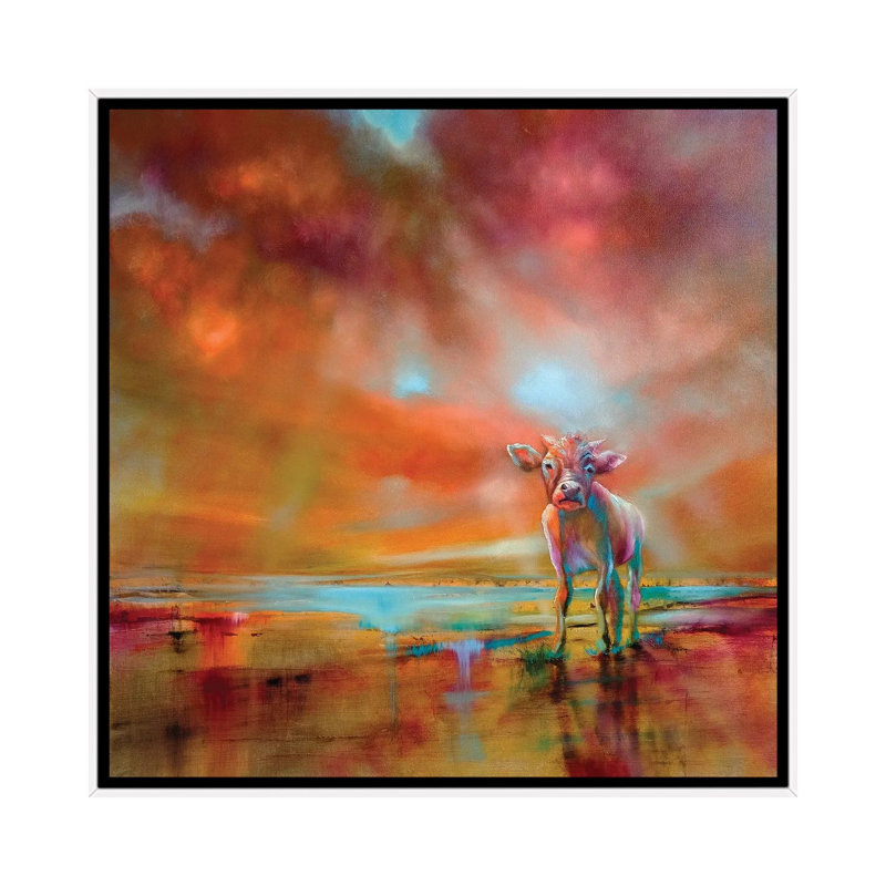 The Coloured Cow by Betsy McDaniel - Painting on Canvas, White Framed, 93.98 cm H x 93.98 cm W