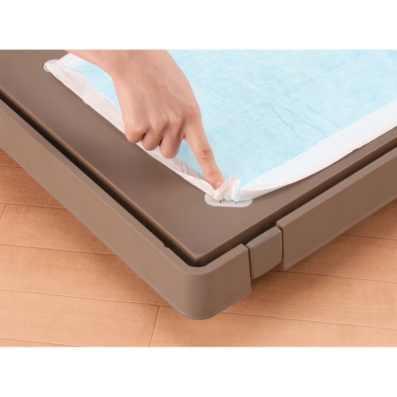 Medium Off-White and Brown Plastic Rolling Pet Crate