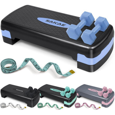 Aerobic Step Platform Set with Dumbbells  Measuring Tape Adjustable Height 2 Level Risers Workout Step Exercise Platform Trainer Aerobic Steppers f
