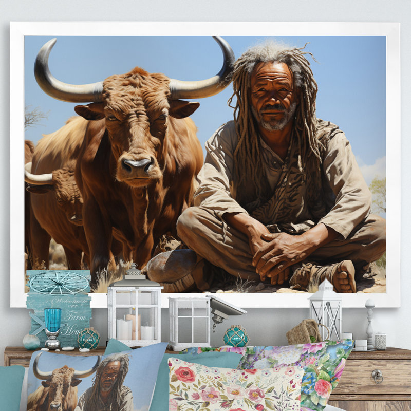 Kenyette, tribus d'Afrique, himba nomade II sur toile, Cadre photo blanc, H 34 po x l 44 po x P 1,5 po