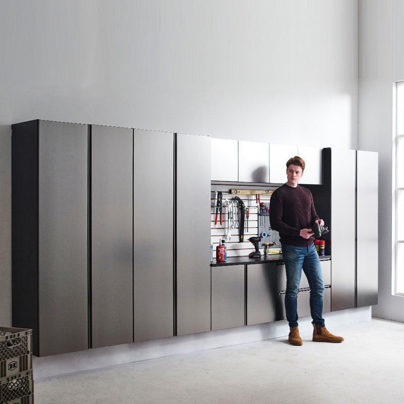 Series Wood Utility Storage Cabinet In Metallic Gray - Wall Mounted, Soft Close Doors, Extra Deep Storage, Water & Heat , Stain Scratch E0 Graded Board, 2X Thicker , Stylish, Made Mounted Closing,