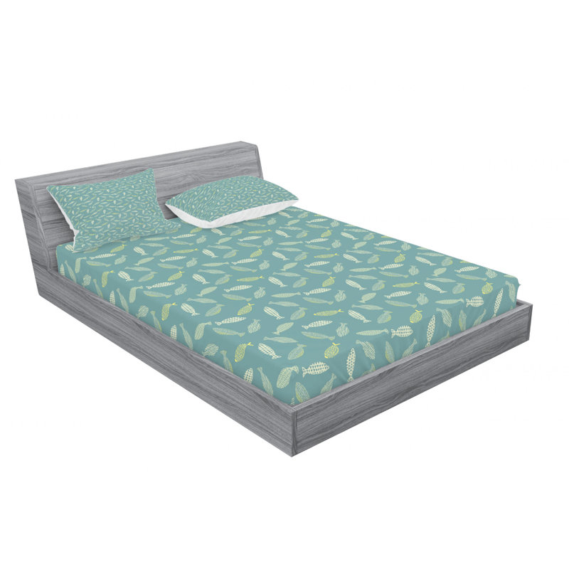 Fish Microfiber Sheet Set, Queen Sheet Set with Fitted Sheet