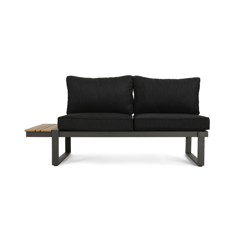 Outdoor Seater With Stable Aluminium And Dark Grey Fabric Upholstery Right Arm Faux Wood Details