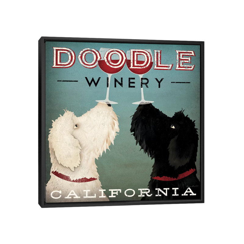 Doodle winery, impression sur toile tendue, Toile encadrée noire, L 26 po x H 26 po x P 1,5 po, Pas de tapis