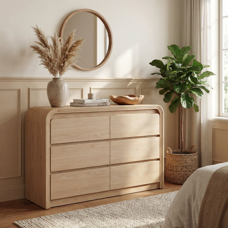 Commode décorative à 6 tiroirs Curved Edge, Orange