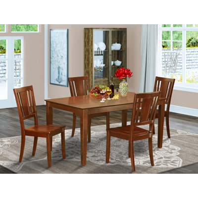 5 Piece Modern Dining Table Set Includes a Rectangle Wooden Table and 4 Dining Room Chairs, 36x60 Inch, Mahogany