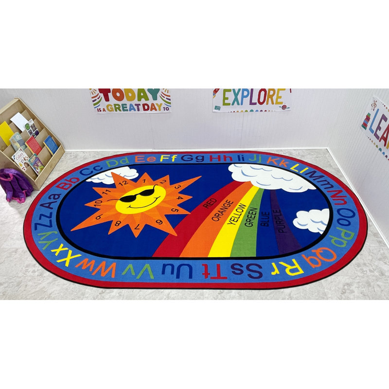 KidCarpet Sky's The Limit Classroom Rug 4' x 6' Oval Kid Educational Learning Rug for School Classroom, Kids Play Rug for Learning Numbers, Colors & Alphabets Area Rug for Kids