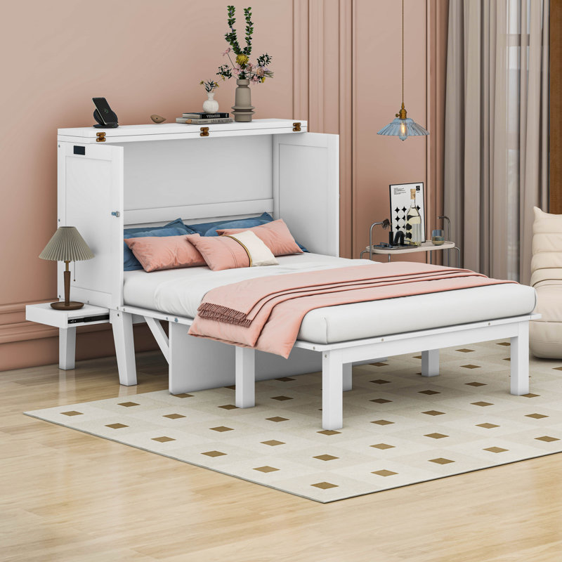 Murphy Bed with USB Port and Removable Shelves, Full, White