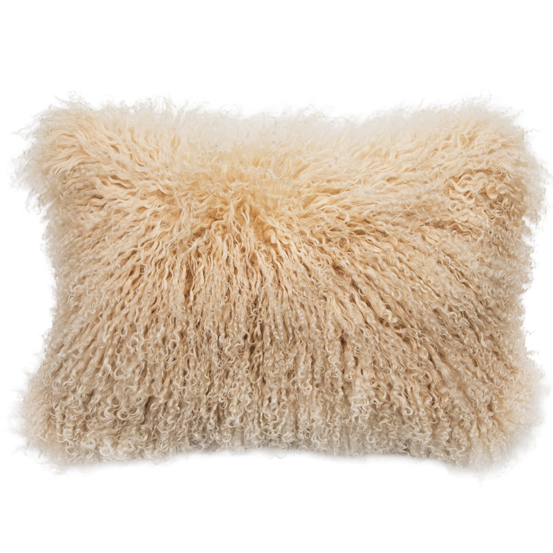 Coussin en fourrure bouclée Curla, Crème, H 12 po x l 20 po