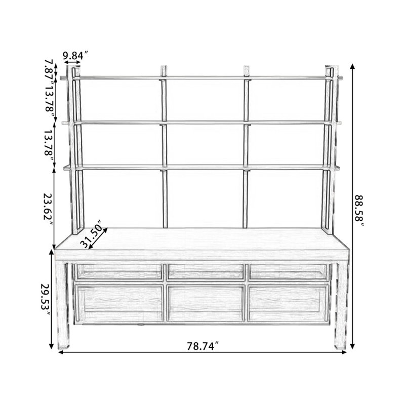 Black+Tan Rectangular Solid Wood+Iron desks, 88.58" H x 78.74" W x 31.5" D