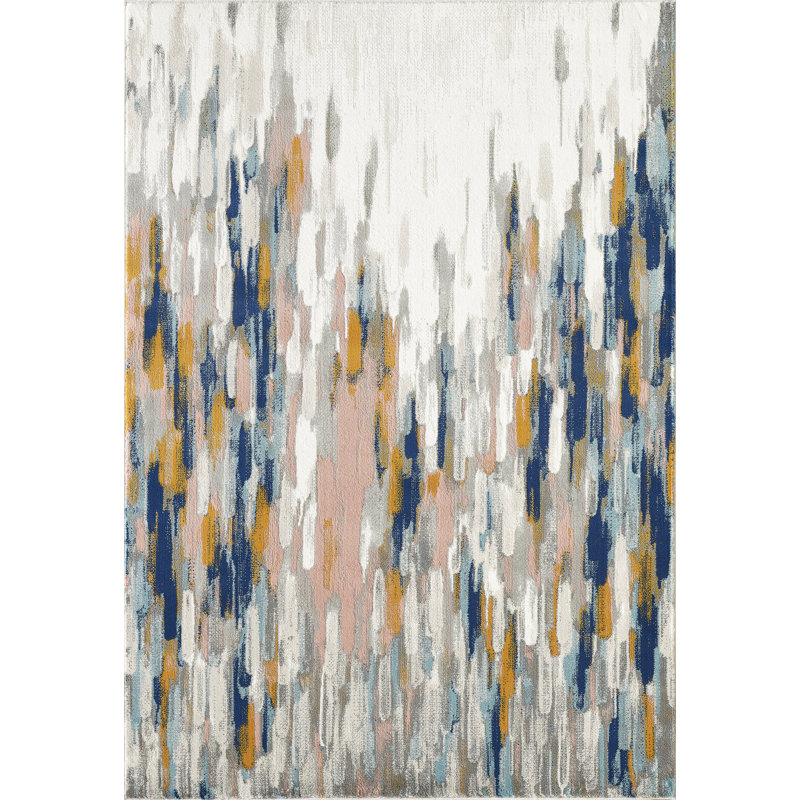 Tapis orange / bleu Seldovia, Rectangle 5 pi 3 po x 7 pi 6 po