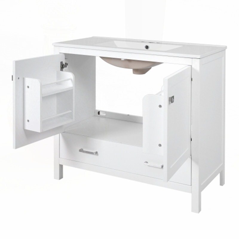 36" Bathroom Vanity with Ceramic Sink, White