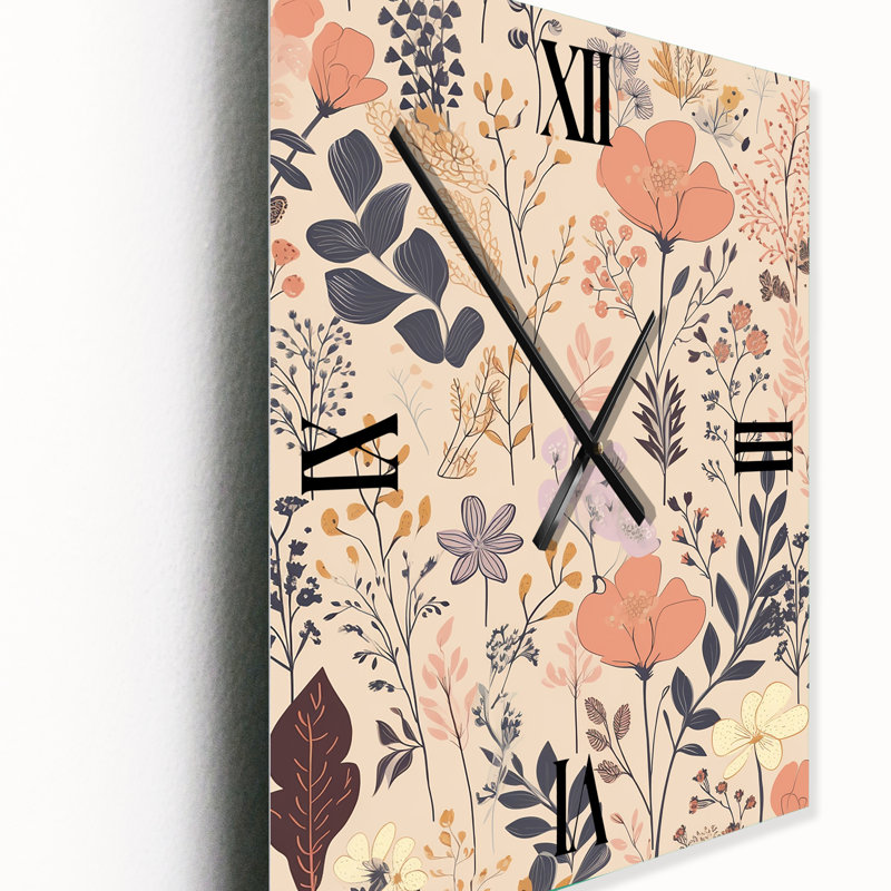 Horloge murale rétro Vintage Wildflores In Retro Pastel II - Abstract Botanicals, H 32 po x l 16 po x P 1 po