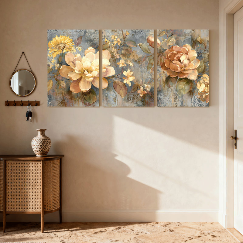 Ensemble de 3 impressions sur toile Fashion Floral Art, H 18 po x l 36 po