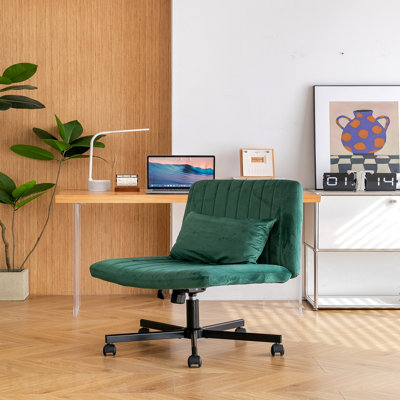 Chaise de bureau Green Velvet Criss Cross sans accoudoirs, avec roulettes - polyvalente pour la méditation et le maquillage