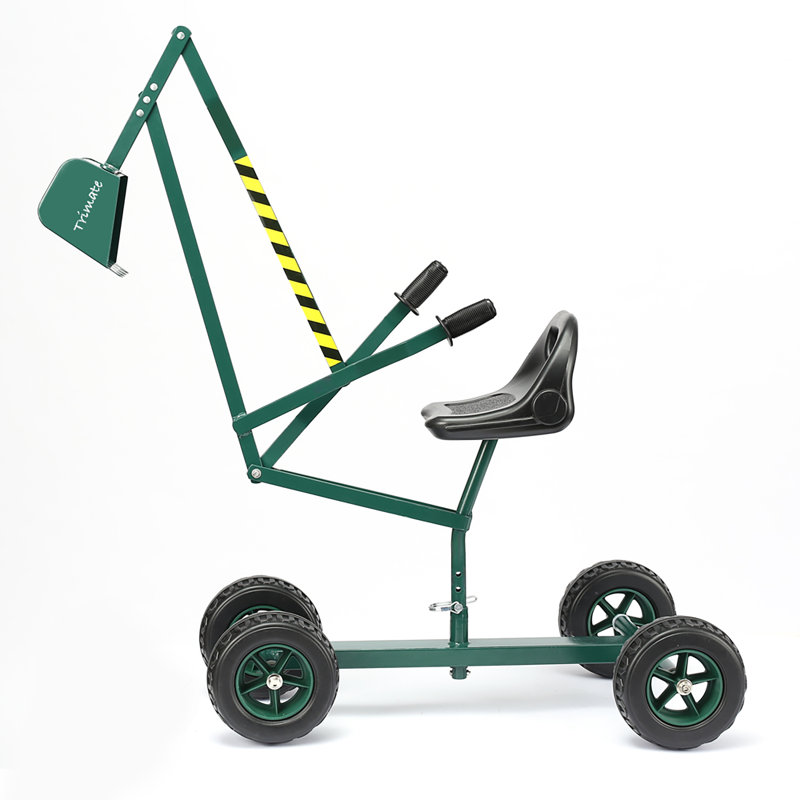 Trimation: Excavatrice à bac à sable à roulettes - Vert chasseur - Jouet à creuser pour l'extérieur en métal à roulettes, siège pivotant à 360 °, pelleter et déverser, limite de 88 lb, enfants de 3 ans et plus