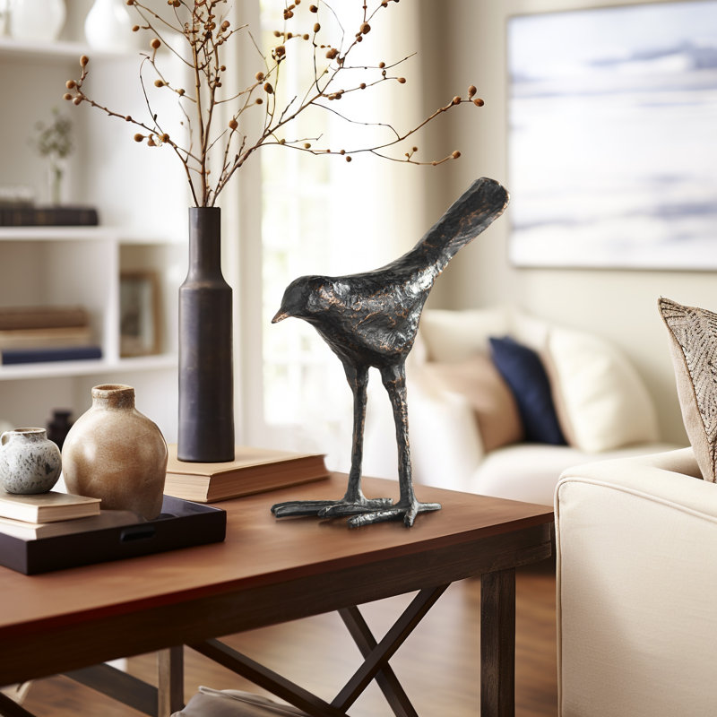 Sumnima 11" Antiqued Black Bird Sculpture (Brass Finish), 11" H x 11.5" W x 5.5" D