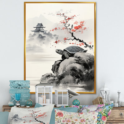 Art asiatique, tortue Sumi II - art mural asiatique, salon