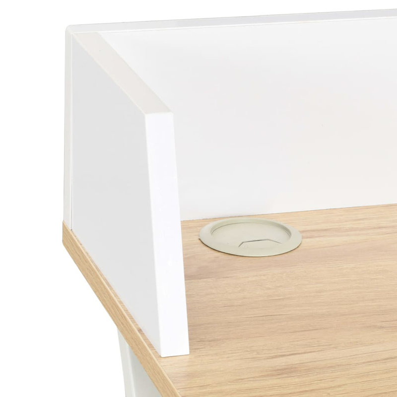 Abhay Metal Base Writing Desk, White, Oak