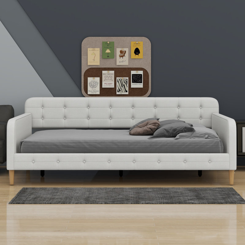 Lit de jour rembourré avec 4 pieds de soutien, Beige