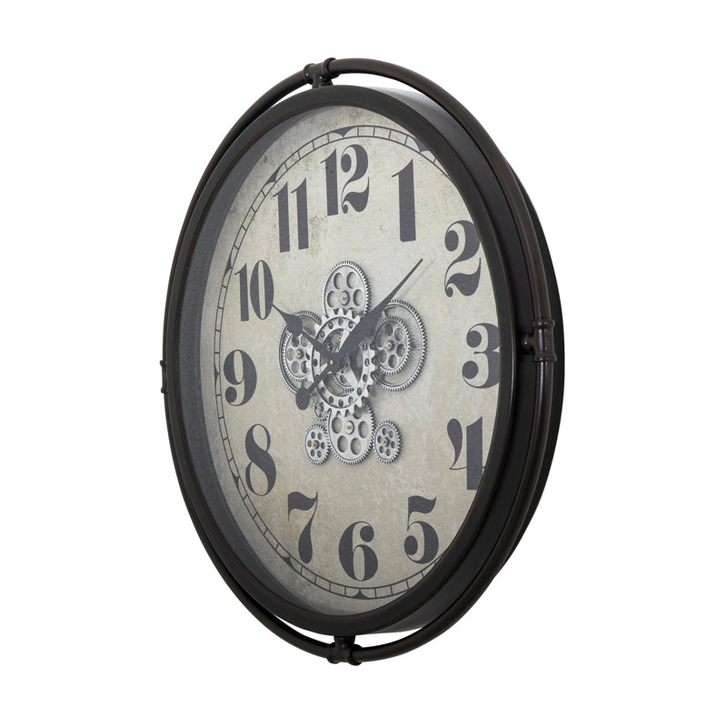 32" Industrial Bronze Clock With Open Moving Gears