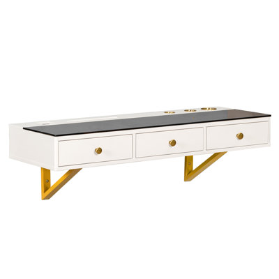 GO 47" Floating Shelf With Drawer, Multi-Purpose Wall-Mounted Vanity Table, Mounted Desk, Floating Table For Bedroom, Bathroom, Hairdresser, Light Beige