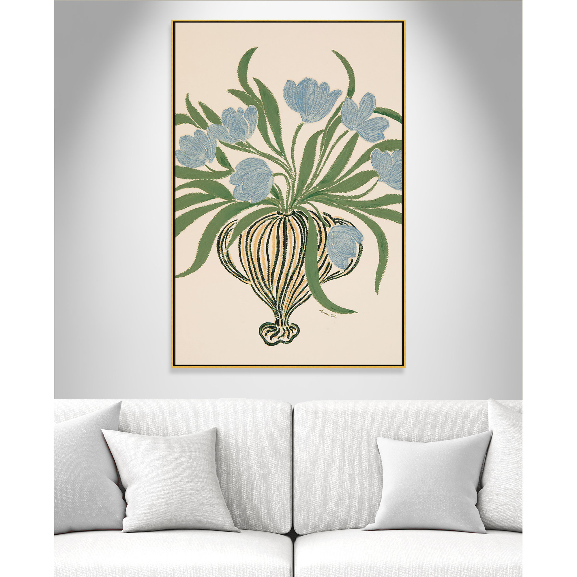 La Poire Blue Tulips Print by Camilla Bergqvist, 61.5" H x 41.5" W, Gold