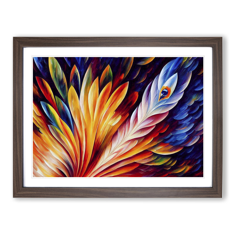 Bird Feather - Single Picture Frame Painting, 25cm H x 34cm W x 2cm D, Walnut Framed