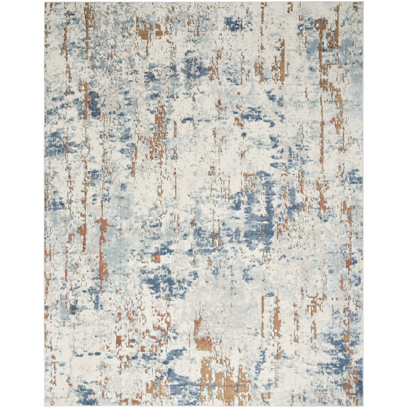Azema Abstract Modern Machine Woven Area Rug in Beige/Blue/Rust, Rectangle 7'10" x 9'10"