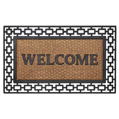 Tapis de réception extérieur antidérapant en caoutchouc et fibre de coco Kate Aurora - 18 po x 30 po, noir