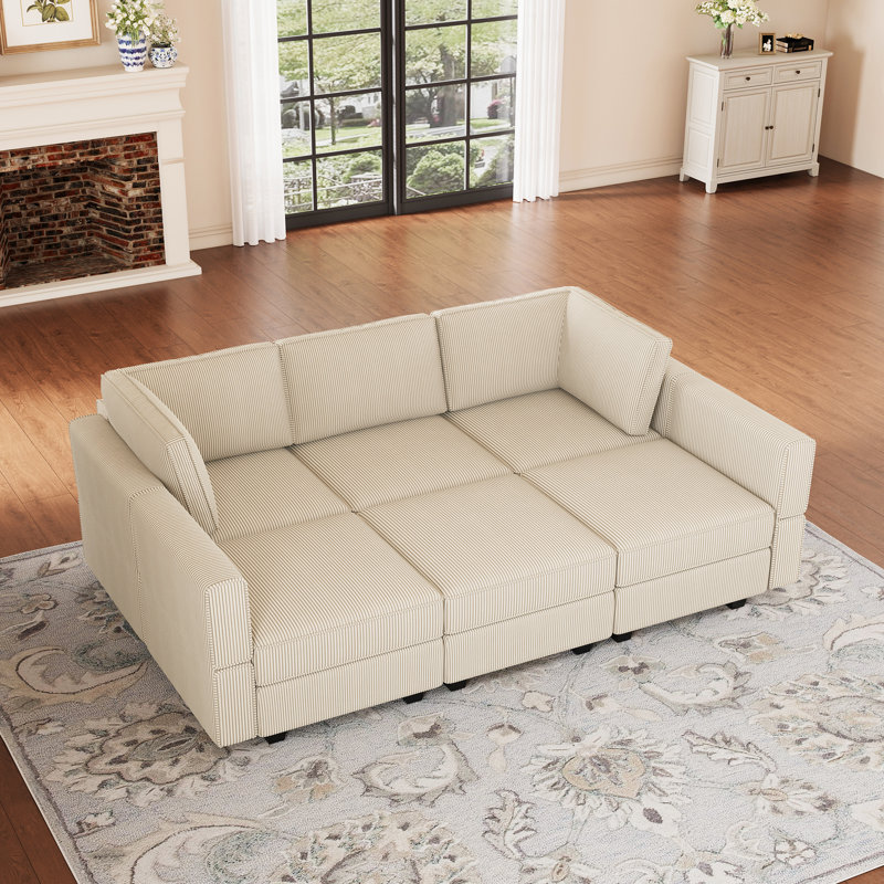 Canapé-lit modulaire Corduroy, Velours côtelé beige