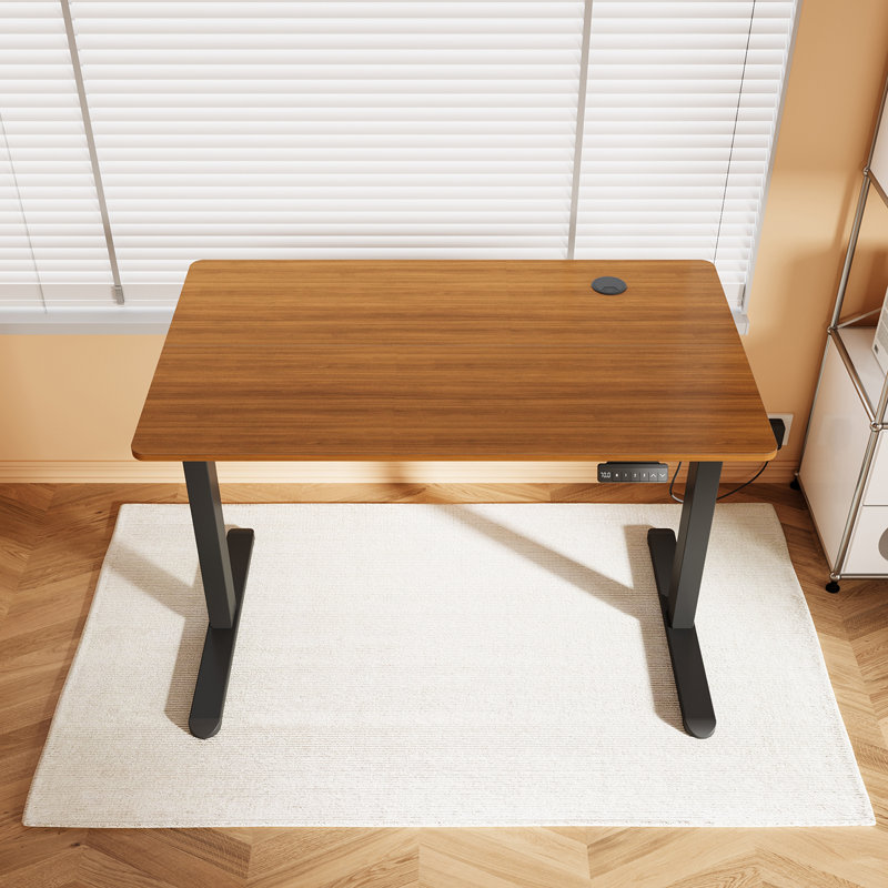 Adjustable Metal Base Standing Desk, Dark walnut
