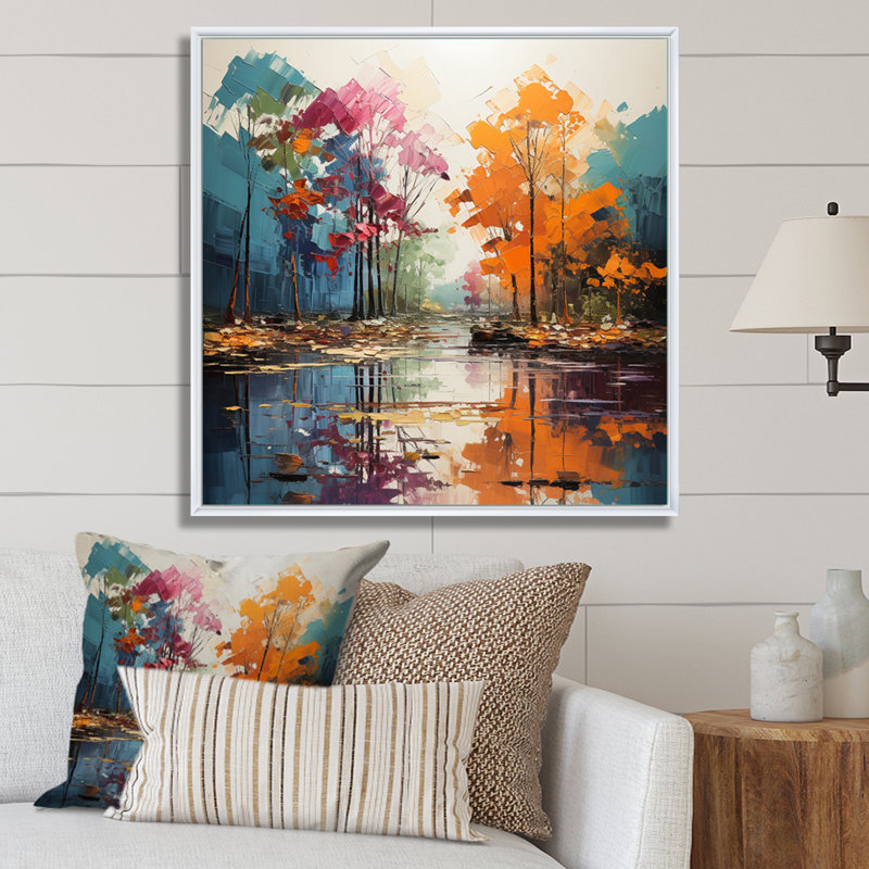" Yellow Pink Neo Primal Forest Collage ", White Floater Framed, 30" H x 30" W