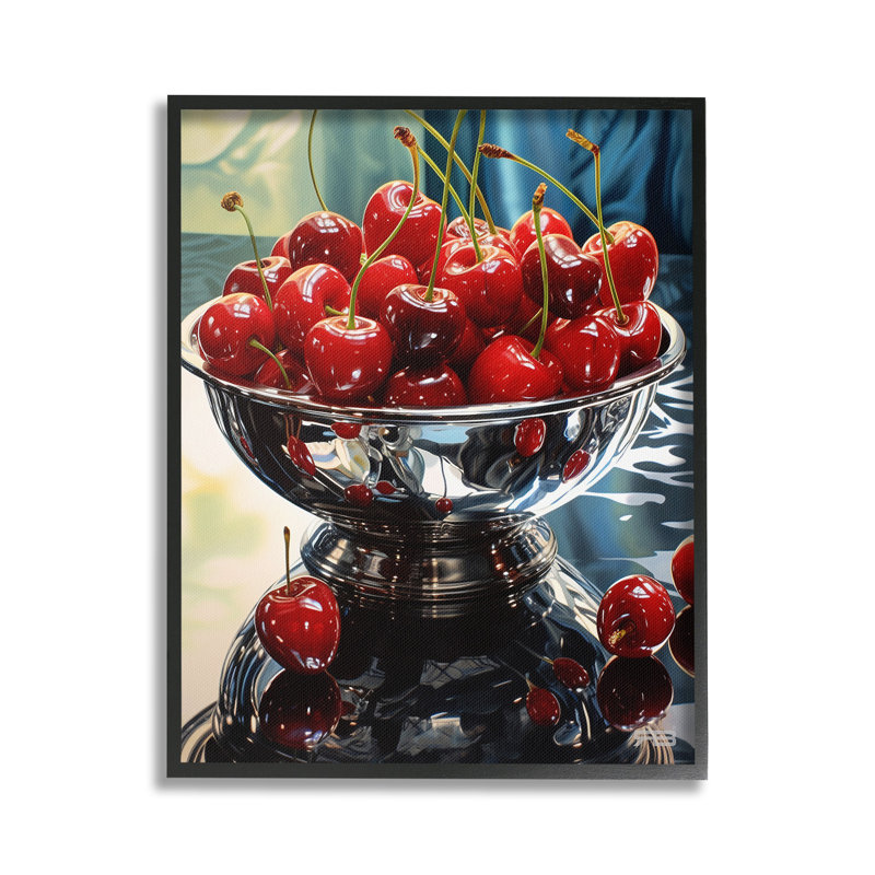 «Bowl of Cherries Reflection», estampe numérique encadrée par RB, Giclée encadrée noir minuit, H 20 po x l 16 po