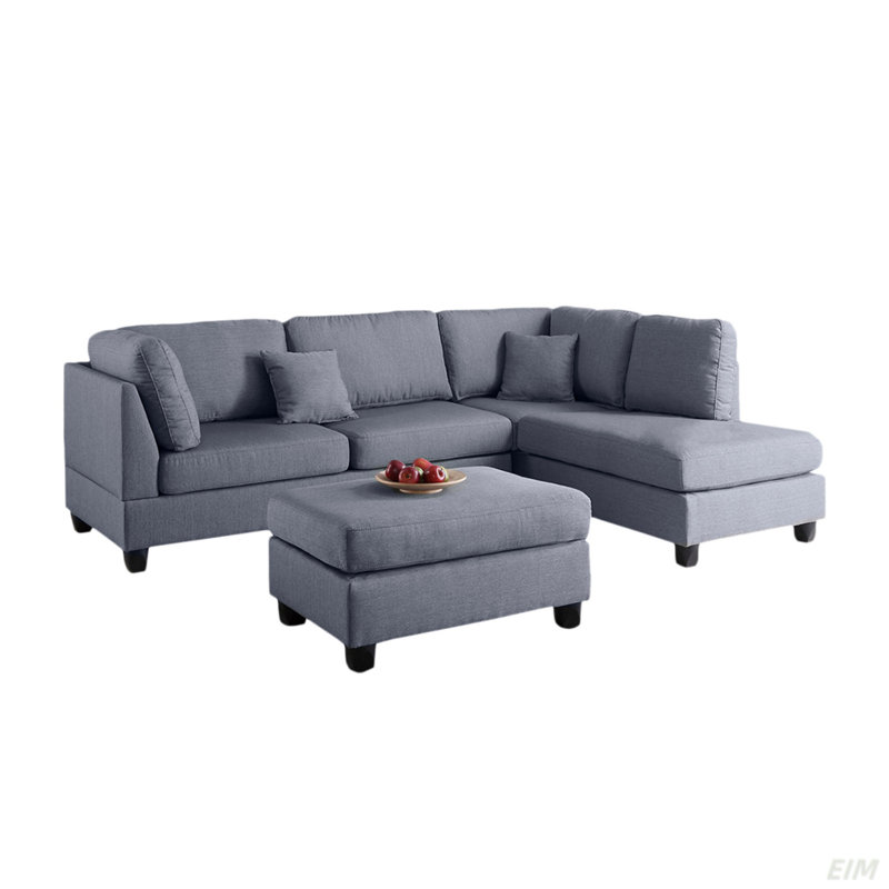 Reversible Sectional Sofa With Ottoman (Sectional), Gray Polyester