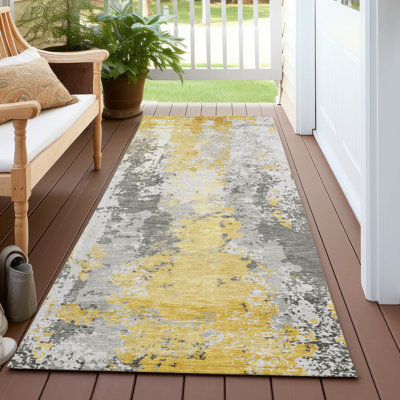 Machine Washable Indoor/Outdoor Xhevrie Yellow Rug