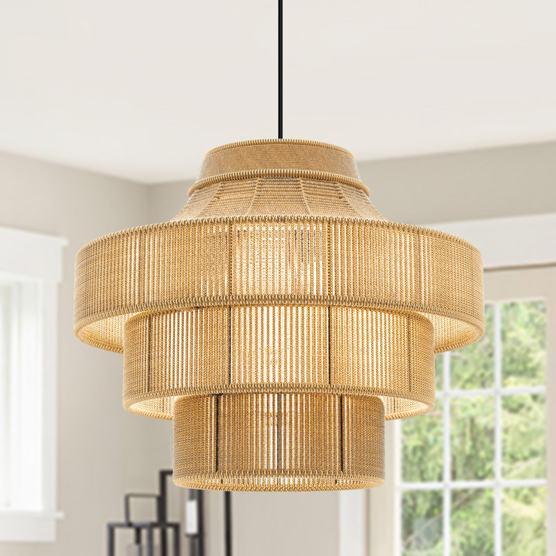 Luminaire suspendu en rotin tissé, plafonnier boho à hauteur réglable pour îlot de cuisine, salon, chambre à coucher
