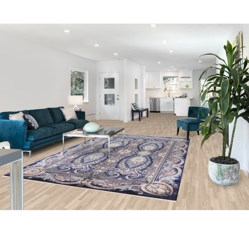 Tapis bleu floral traditionnel 6 x 10