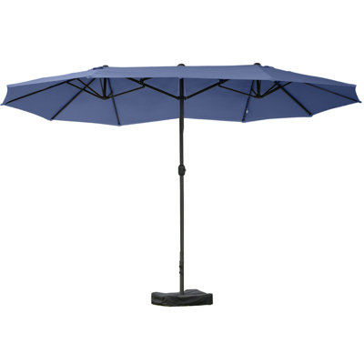 Outsunny Patio Umbrella 15' Steel Rectangular Outdoor Double Sided Market With Base, Sun Protection & Easy Crank For Deck Pool Patio