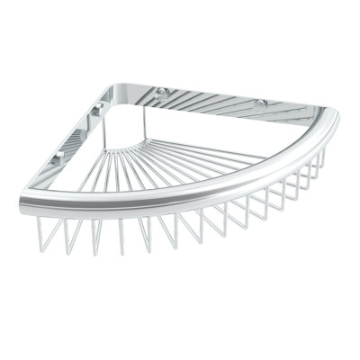 Corner Wall-Mounted Shower Basket - Chrome, Premium Brass Construction, Installation Hardware Included