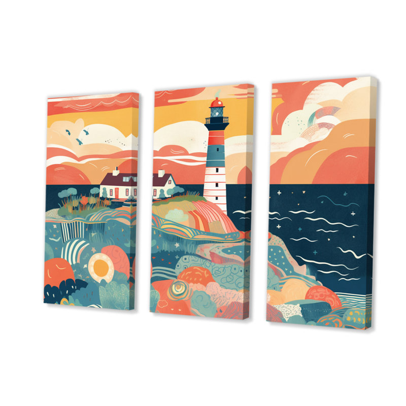 Phare côtier III sur toile, 3 pièces, H 28 po x l 36 po x P 1 po