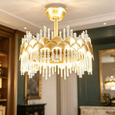 Ventilateur de plafond invisible moderne de 20 pouces avec lumières, ventilateur de lustre en cristal, lumière DEL de 30 W avec télécommande pour le salon et la chambre à coucher (ampoules incluses)