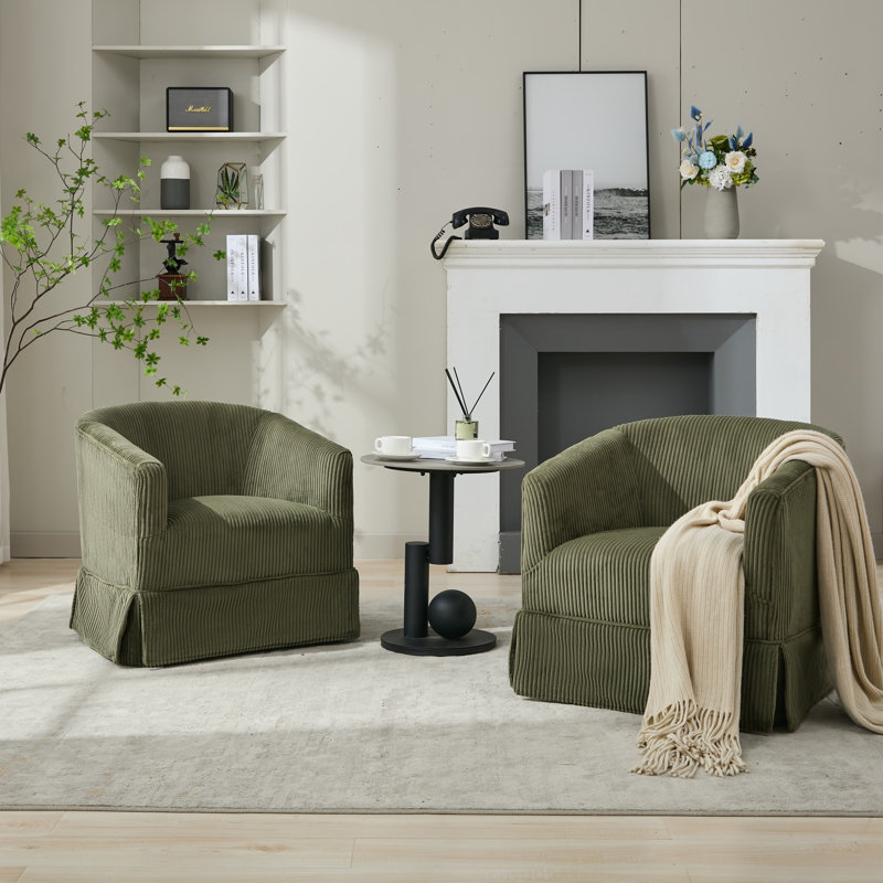 Ensemble de 2 chaises demi-tonneau pivotantes rembourrées, Vert